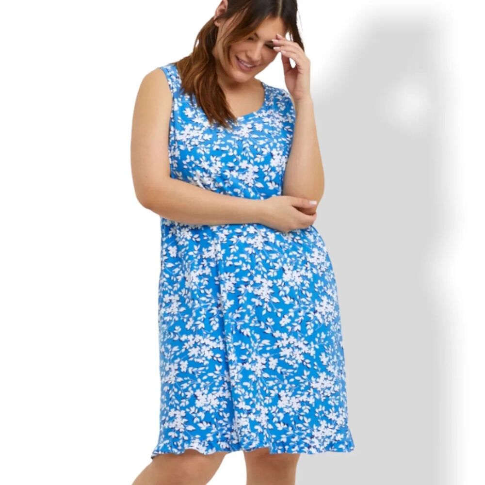 Draper James Nightie Pajama Dress Women's S/M Blue Shadow Floral Ruffle Soft NWT